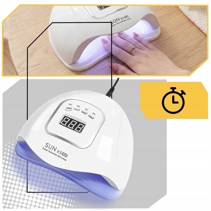LAMPA DO PAZNOKCI UV LED 80W DO HYBRYD ŻELI MOCNA HYBRYDY SUN X5 MAX LCD Zasilanie sieciowe